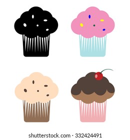 Set of cupcakes and muffins icons. Vector illustration isolated on white background