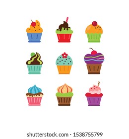 Set of cupcakes and muffins. Vector.