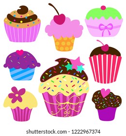 Set of cupcakes on white background