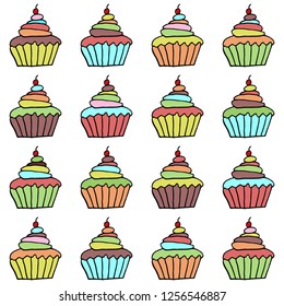 set with cupcakes on white background 