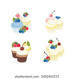 Conjunto de cupcakes sobre fondo blanco
