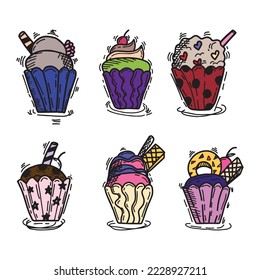 Set of Cupcakes. Popular streetfood.