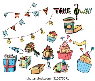 set of cupcakes and presents
