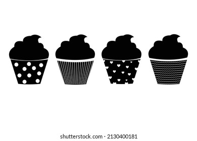 Set of cupcakes silhouettes designs