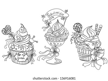Set of cupcakes. Vector hand drawing