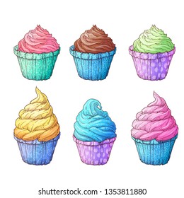 Set cupcakes. Vector illustration of hand drawing.