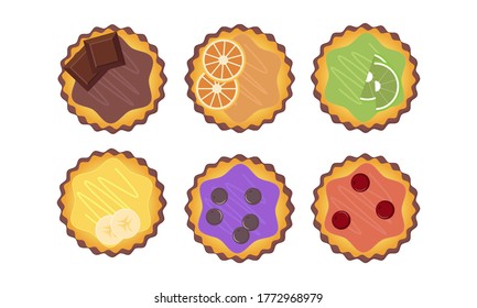 Set cupcakes view from the top. Top view of a flat icon on a white background
