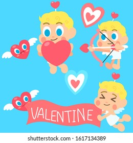 set cupid cartoon isolated.valentine day decoration.