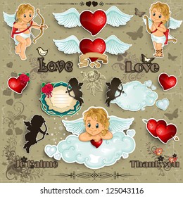 Set cupid hearts and decorations for valentine-transparency blending effects and gradient mesh-EPS 10