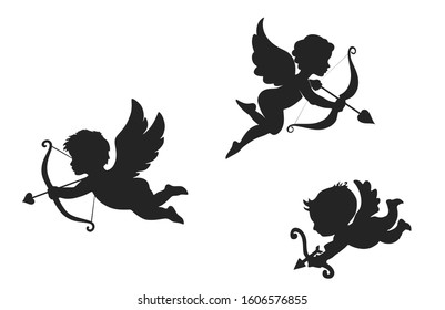 set of cupid icon. wedding and valentine's day design element. isolated vector silhouette image