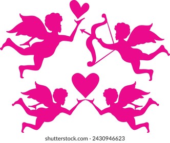 Set of cupid vector silhouette