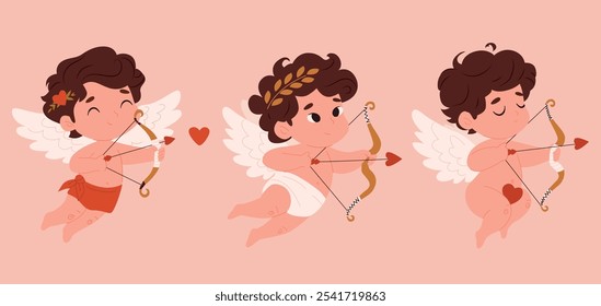 conjunto de cupids para o dia dos namorados. ilustração vetorial para o dia dos amantes. cupids bonitos