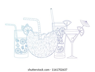 set cups cocktails with coconut