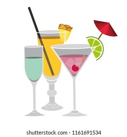 set cups cocktails icons