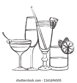 set cups cocktails icons