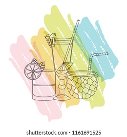 set cups cocktails with pineapple