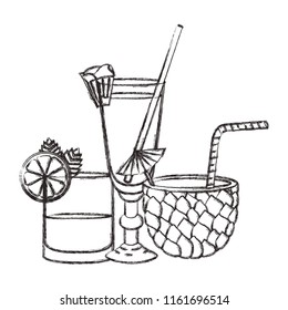 set cups cocktails with pineapple