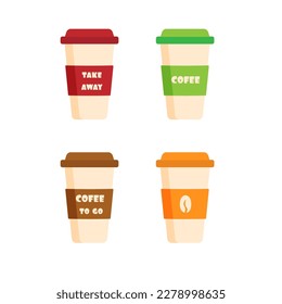 set of cups coffe hot drinks Delicious coee paper cup icon. Drink vector illustration design