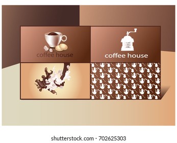 Set of cups, coffee, cream, coffee grinder and pattern from the coffee pot