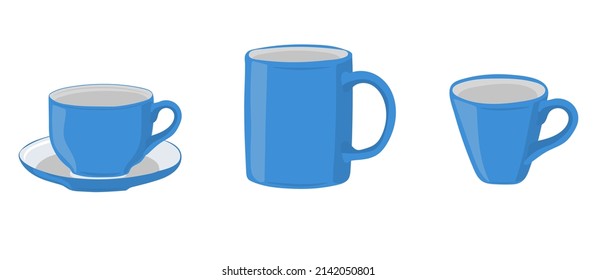 Set of cups. Coffee cup, tea mug. Vector illustration