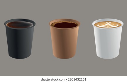 Set of cups with coffee latte americano espresso vector illustration