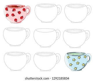 set of cups of different color on a white background