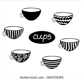 A set of cups with different patterns. Vector illustration