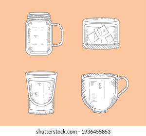 set cups drinks beverages design
