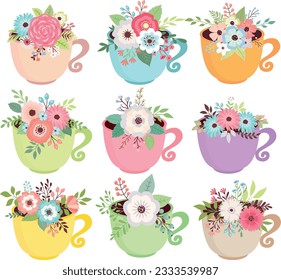 Tassen mit Blumen