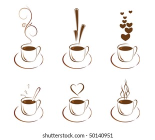 A set of cups with hot coffee. Vector illustration