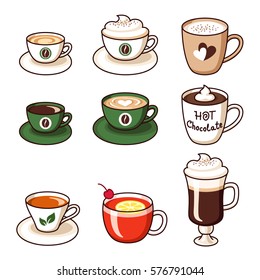 Set of cups hot drinks clip-art.