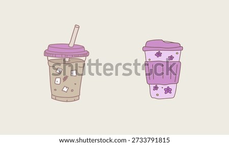 Set Of Cups Of Ice Coffee And Cappuccino