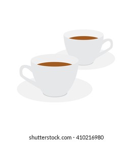 A set of cups isolated on white background. White cup of tea.
