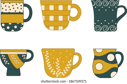 Set of cups. Isolated vector illustration. Flat style
