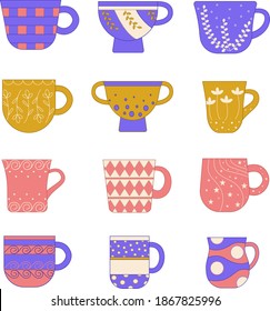 Set of cups. Isolated vector illustration. Flat style