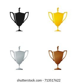 Set of Cups on a White Background , Gold , Silver ,Bronzed and Silhouette Trophy Cup of Winners , Vector Illustration 