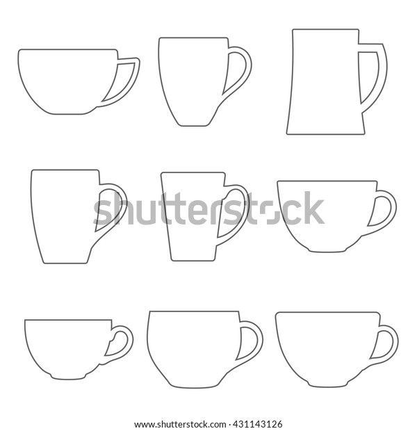 Set Cups Outline Mugs Vector Illustration Stock Vector (Royalty Free ...