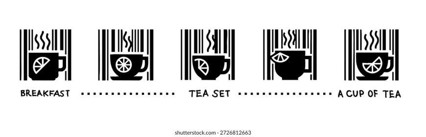 Un conjunto de tazas de té y café para el desayuno con una rodaja de limón similar a un código de barras QR