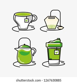 set of cups tea herbs