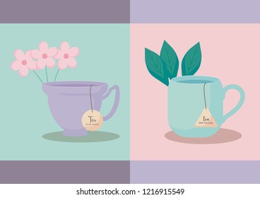 set of cups tea isolated icon