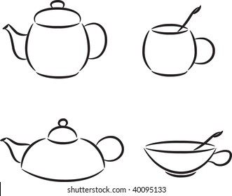 Set of cups and teapots, sketch