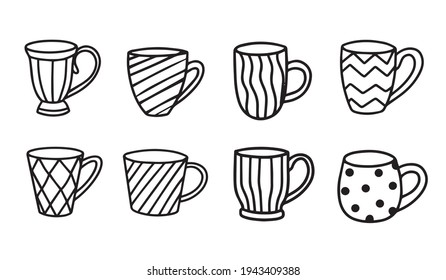 Set of cups. Vector illustration in Doodle style.