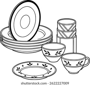 set of cups white bedground	