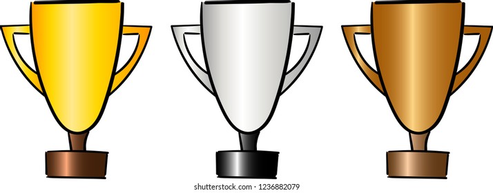 Set of cups for winners. Reward and trophy for championship. Vector illustration