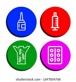 Set of cure icons. Such as Eye drops, Syringe, Leech therapy, Blister pack , cure icons
