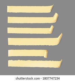 Set of curled blank old paper sheets on grey background. Vector illustration. EPS10.	