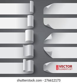 Set of curled blank paper banners with shadows on gray background. RGB EPS 10 vector illustration