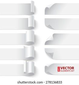 Set of curled blank paper banners with shadows on white background. RGB EPS 10 vector illustration. Can be placed on any background