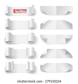 Set of curled blank paper banners with shadows on white background. RGB EPS 10 vector illustration