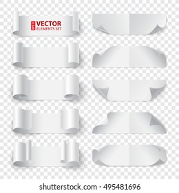 Set of curled blank paper banners with shadows on white background. RGB EPS 10 vector illustration